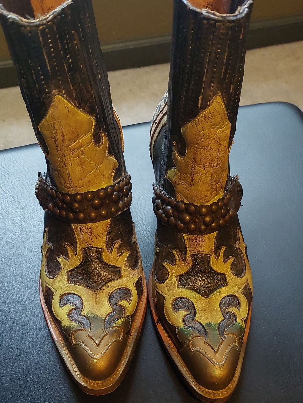 Mezcalero Brown and Yellow Western Ankle Boots